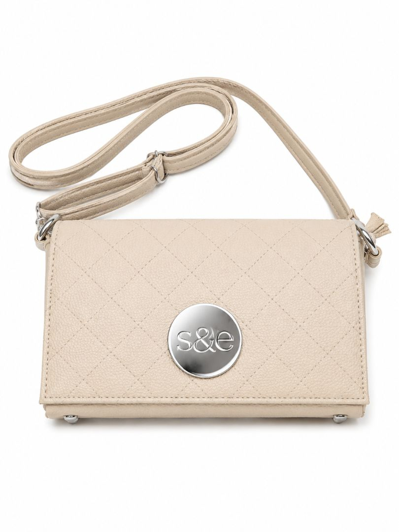 Textured Faux Leather Flap Crossbody  Cream Beige